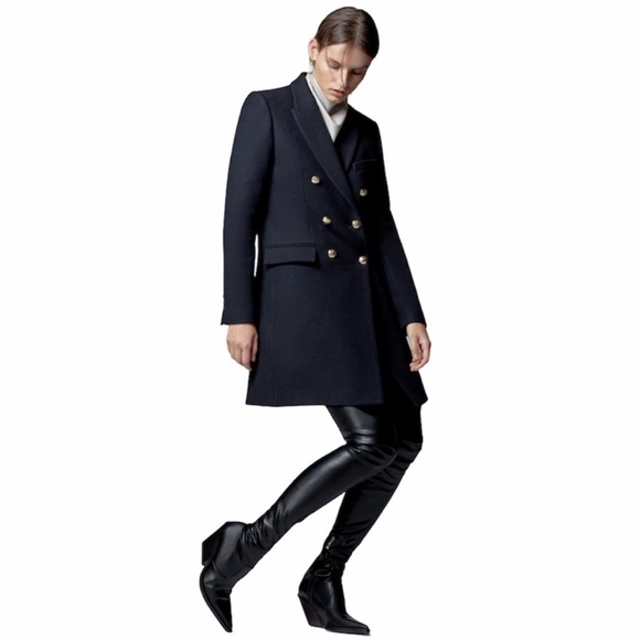 SOLD ZARA NEW MANTECO Italian Wool Navy Double Breasted Classic Preppy Wool Coat - Picture 8 of 16